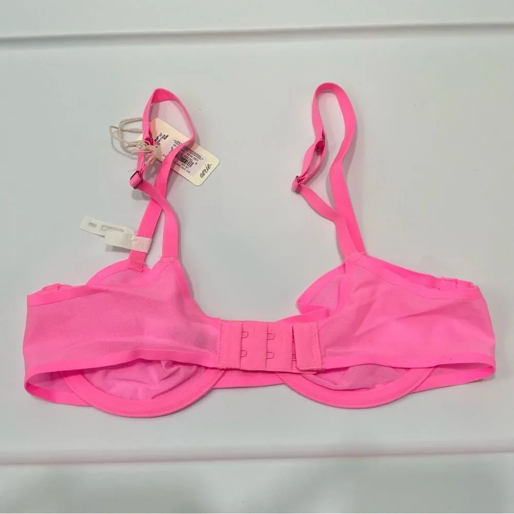 NWT Aerie Smoothez Mesh Unlined Pink Bra Size 32B